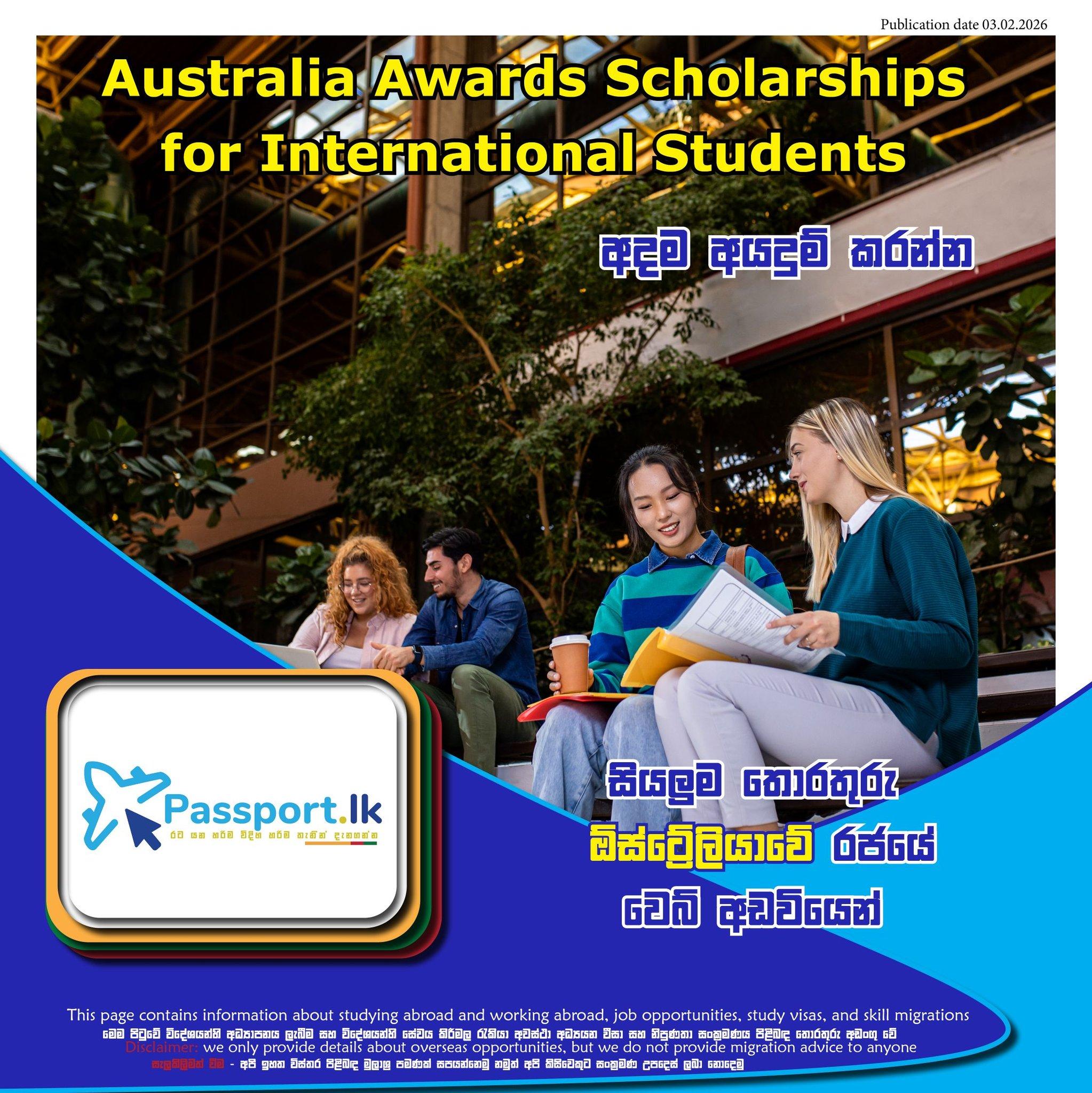 Australia Awards Scholarships for International Students. අදම අයදුම් කරන්න
